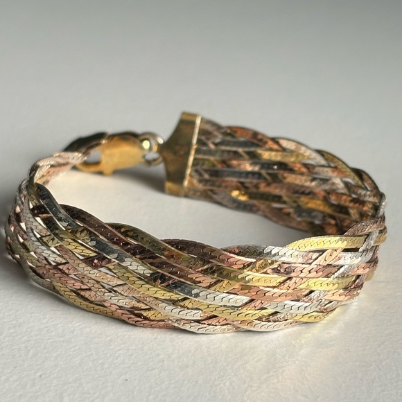 Vintage Sterling silver & Gold Plate Woven Braided Milor Italy Bracelet - Picture 5 of 15